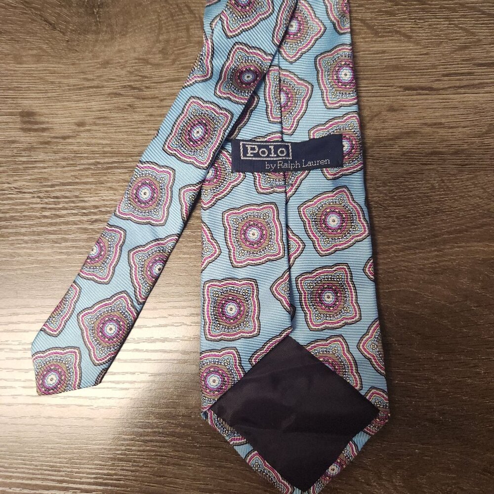 Vintage Ralph Lauren Tie Old Money Foulard Blue Pink Paisley Preppy Dapper Sharp - Picture 3 of 8
